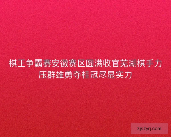 棋王争霸赛安徽赛区圆满收官芜湖棋手力压群雄勇夺桂冠尽显实力